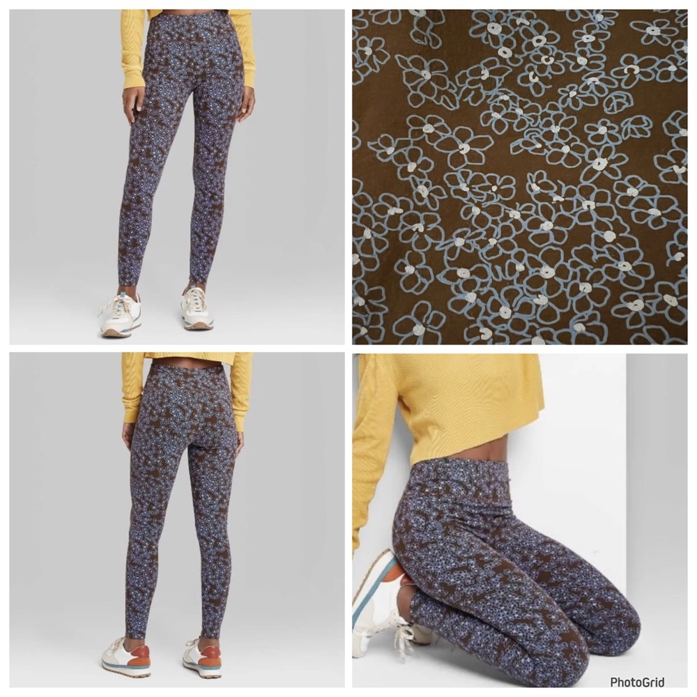 Wild Fable XXL plus size dark brown floral leggings NWT